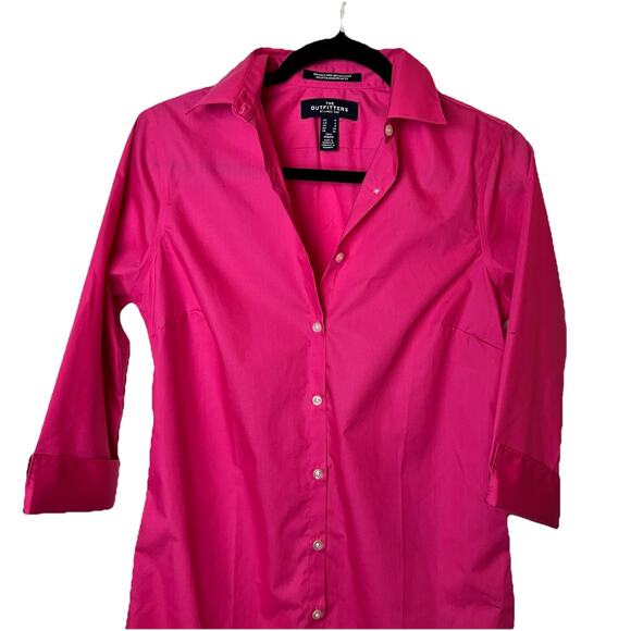 Lands End Outfitters Pink wrinkle free women's button front 3/4 sleeve sz 4 - Picture 2 of 5